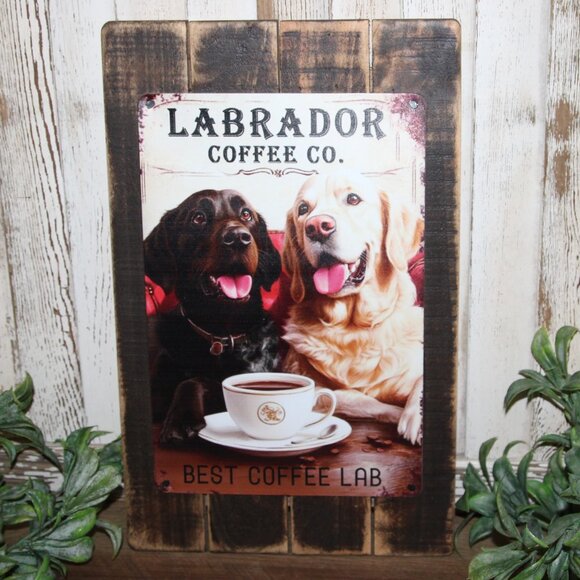 NEW Rustic Labrador Coffee Co. Wood & Metal Farmhouse Wall Decor Sign - Picture 1 of 4